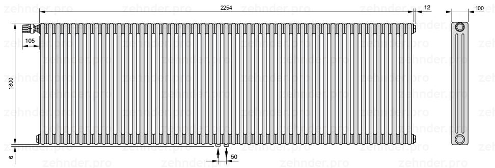 Схема (чертеж) Радиатор Zehnder Charleston 3180/49 №V007 Technoline TL